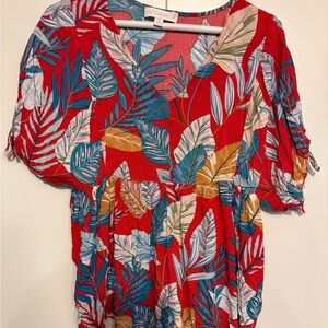 Red Tropical-Print V-Neck Women’s Tunic - Bradley Bayou